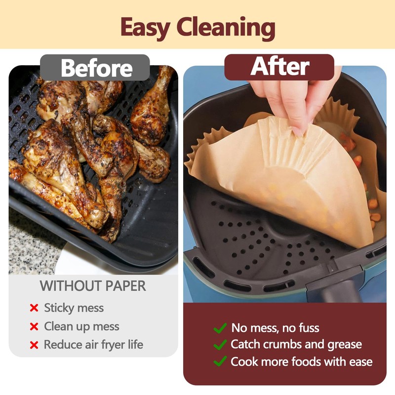 9 Inch Air Fryer Liners Disposable-125PCS Square Parchment Paper Liners,Heat