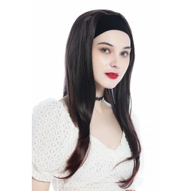 WIG ME UP - H9306-2T33 Wig Hairpiece Half Wig with Headband Mahogany Brown Mix Long Straight Hair Extension 65 cm