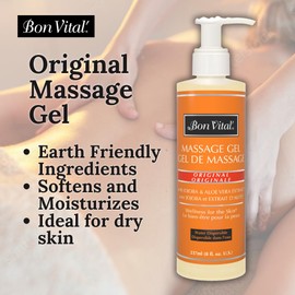Bon Vital' Original Massage Gel for a Versatile Massage Foundation to Relax Sore Muscles and Repair Dry Skin, For Massage Therapists Who Want Superior Glide & Gentle Friction for Clients, 8 Oz Bottle