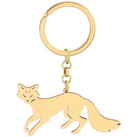 DUOWEI Cute Fox Keychain Stainless Steel Fox Keyring Jewelry Charms Foxes Decor Gifts for Women Girls Nature Lovers (Gold B)