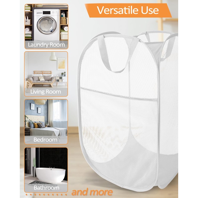 Durable Collapsible Laundry Baskets, Reinforced Mesh Pop Up Laundry Hamper,