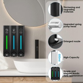 Shampoo and Conditioner Dispenser Shower Soap Dispenser 3 Chamber No Drill Wall-Mounted Shampoo Dispenser for Shower Body Wash Dispenser Wall Mounted for Bathroom Hotel Large Capacity,500ML *3 Black