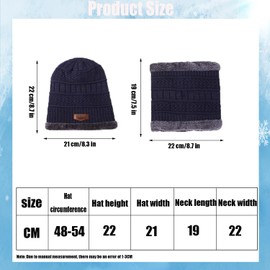 OUOQI Loop Scarf Set, Children's Winter Hat, Hat and Tube Scarf Set, Hat Loop Scarf Set, Lined Winter Hat, Winter Hat, Knitted Hats, Tube Scarf Warm for Autumn Winter Spring, blue, One size fits all