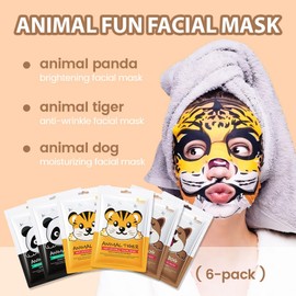 Animal Character Sheet Masks,Spa Masks for All Skin Types,Spa Party Face Masks for Kids Skin Care, Moisturize, Brighten, Nourish for All Skin Types,Birthday Gifts for Women Men Girls (Animal 6Pcs)