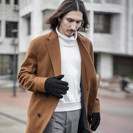 Harssidanzar Winter Men's Leather Gloves, Suede Lambskin Shearling Thick Wool Lined Heated Warm Winter Cold Weather Dress Driving Gloves KM043EU, black