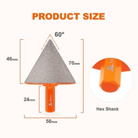Diamond Beveling Chamfer Bit,BRSCHNITT 50mm Diamond Finger Milling Bits with Hex Shank for enlarging, polishing and bevelling the holes