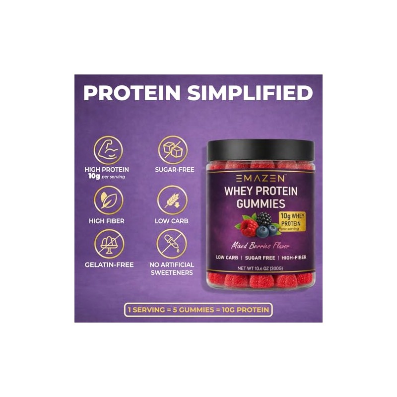 EMAZEN Whey Protein Gummies, Sugar Free, Low Carb Keto Snacks