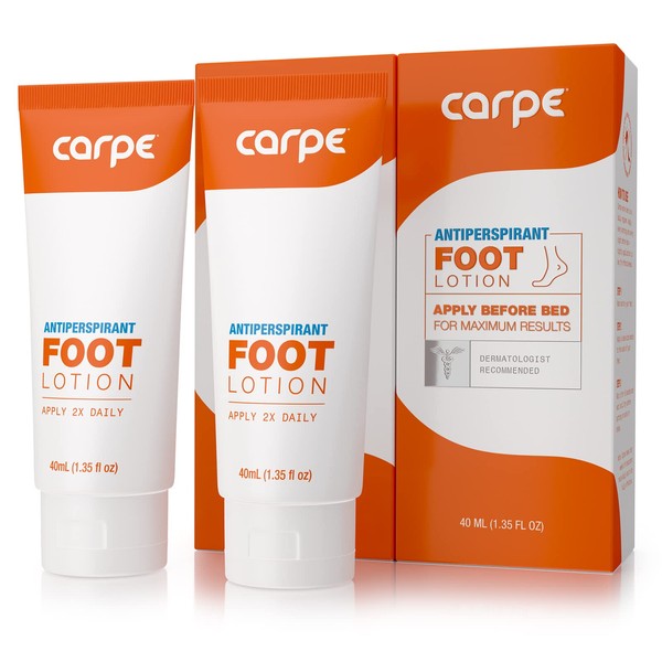 Carpe loción antitranspirante para pies, una solución recomendada por dermatólogos para detener los pies sudorosos y apestosos, ayuda a prevenir ampollas, ideal para hiperhidrosis (paquete de dos)