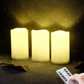 NONNO&ZGF 3 X 5'' Outdoor Waterproof Flameless Candles, 3 Pack, Warm White LED Resin Rainproof Pillar Battery Candle with Remote Control/Timer