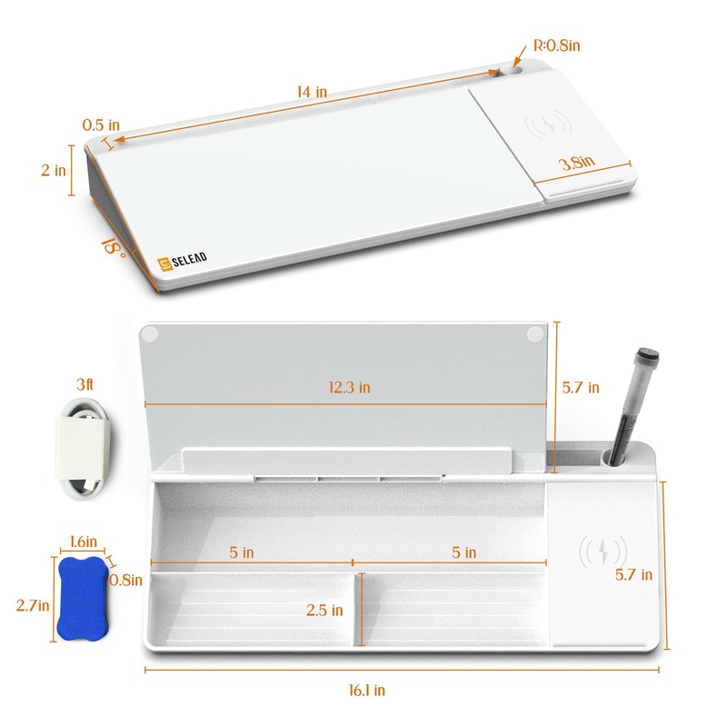 SELEAD Desktop Glass Whiteboard with Wireless Charger Station, Dry Erase