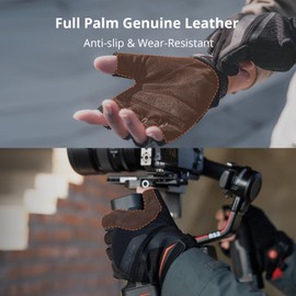 PGYTECH Fingerless Gloves for Men/Women, Non-Slip Genuine Leather Durable Exercise Glove, Mesh Breathable Half Finger Gloves for Photography/Cycling/Workout (M)