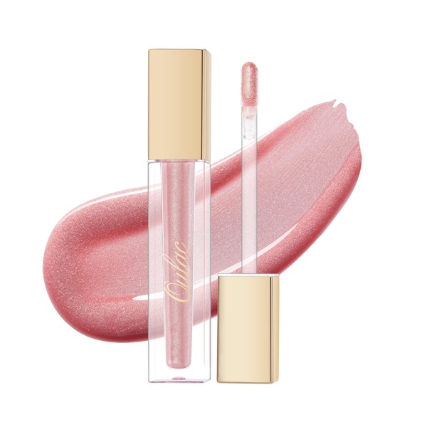 Oulac Sheer Pink Glitter Lip Gloss with Mirror Finish Moisturizing & Reduce Fine Lines Lip Oil Refuse Chapped Lips Non Sticky Lip Gloss for Girls Women, 4.5ml/0.15fl.oz,One Lucky Girl(C03)