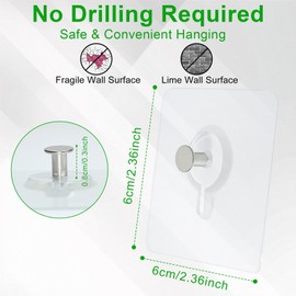 IOMDRWU Picture Hanging Hooks,6 PCS Heavy Duty Up-Grade Wall Hangers Without Nails,Wall Picture Hangers, Transparent Waterproof Adhesive Picture Hanger,Frame Hanger Sticky Hooks for Bathroom,Kitchen