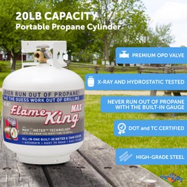 Flame King YSN230b 20 Pound Steel Propane Tank Cylinder with OPD Valve and Built-in Gauge, 20 lb Vertical
