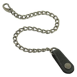 Safety Chain Biker Chain Sturdy Link Chain with Leather Loop with Press Stud 45 cm Chain for e.g. Waiter's Wallets Biker Wallets Keys etc. Various Colours Black, Brown, Beige, black