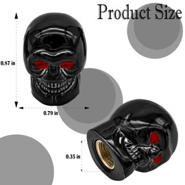 MEAJOO 4PCS Skull Style Tire Valve Stem Caps, with O Rubber Ring, Universal Copper Core Tire Valve Stem Covers for Cars, SUV, Trucks, Bikes, Motorcycles, Bicycles(Black)