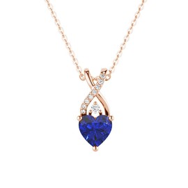 MSBLUE® 1.16 Ctw. Solitaire Heart Sapphire and White Sapphire Necklace | 14K Rose Gold Vermeil September Birthstone Jewelry