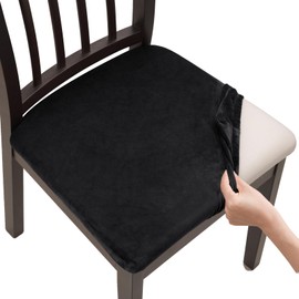 Fuloon Stretch Dining Chair Covers, Velvet Chair Seat Covers Washable Seat Cushion Slipcover Chair Cover Dining Room for Hotel, Ceremony, Banquet Wedding Party (Velvet Black, 4)