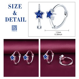 Yumilok Women's Hoop Earrings 925 Sterling Silver Cubic Zirconia Pentagram Star Women's Stud Earrings Huggie Piercing Cartilage for Women, Silver