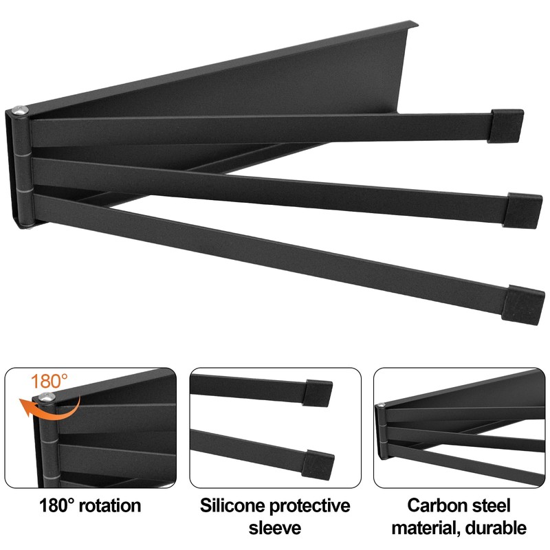 Towel Rail Black with 3 Arms No Drilling Towel Rail