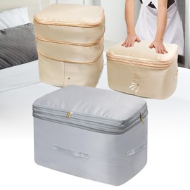 2024 Ultra Space Saving Self Compression Organizers, Double Zipper Compression Packing Cubes for Bedding, Extra Large Comforter Storage Bag for Blankets Duvet Quilts Pillows Queen King (Gray, XL)