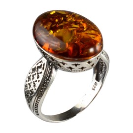Sterling Silver and Baltic Honey Amber Adult Ring "Alaina"- size 8
