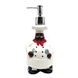 ACK Hand Painted Ceramic Happy Chef Collection Refillable Soap Dispenser, Lotion Jar, Kitchen Décor, Bathroom Décor