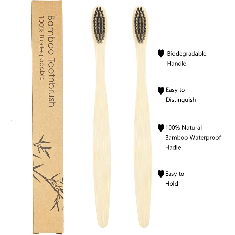 SEVENHEAD 2 PCS Bamboo Toothbrushes With Soft Bristles for Adults