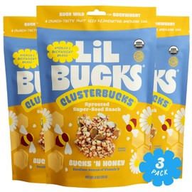 Clusterbucks Superfood Clusters – Grain-Free, Keto-Friendly Granola with Regeneratively Grown Sprouted Buckwheat– Gluten-Free, Low-Carb, Organic Healthy Snack (3-Pack, Bucks 'n Honey)