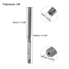 sourcing map Hand Reamers, 7mm H8 Metric Reamer Drill Bit for Metal Wood Hole Reaming, Straight Flute High Speed Steel (HSS) Tool