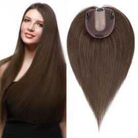 S-noilite Human Hair Toppers for Thinning Hair Women Real Hair Topper Hair Piece Clip in Toupee 100% Remy Real Human Hair 45g（#2-1 Dark Green Brown, 14 Inch）