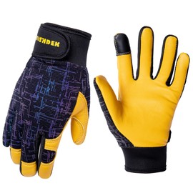 FEISHDEK Gardening Gloves Children's Work Gloves Leather Touchscreen Reflective Breathable Design Outdoor Cycling Gloves 2-12 Years Boys and Girls (Black/Yellow)
