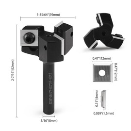 HOZLY Face Milling Cutter 8 mm Shank with 10 Interchangeable Carbide Blades (12 x 12 x 1.5 mm), 3 Flutes CNC Face Cutter 39 mm Diameter, 8 mm Face Milling Cutter Router Cutter Flat Cutter Surface Bit