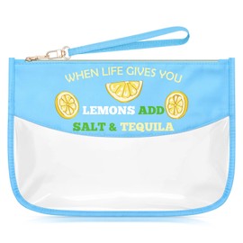 Sazuwu Motivational Quotes Blue Makeup Bag with Zipper Inspirational Friendship Gifts for Women Positivity Gifts for Coworkers Cosmetic Travel Bag Organizer Lemonade Themed Present