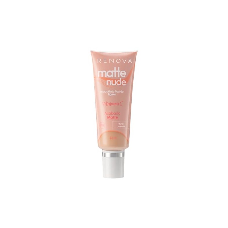 Renova| Maquillaje Liquido Matte Nude Natural, Con Vitamina C, FPS