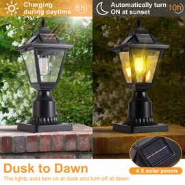 DARIISI 2 Pack Solar Post Lights, Motion Sensor Solar Lamp Post Lights with Pier Mount Base, Outdoor Waterproof Post Lantern for Yard Garden Pole Pillar