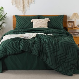 Litanika Comforters Queen Size Set with Sheets Dark Emerald Green - 7 Pieces Bed in a Bag Queen Chevron Tufted Complete Beddding Sets with Comforter, Sheets, Pillowcases & Shams