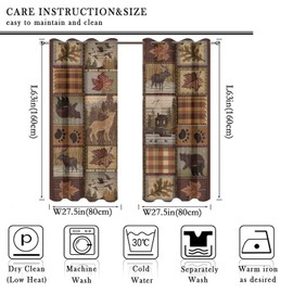 Kazynee Farmhouse Bear Moose Deer Blackout Curtains for Bedroom,Country Style Vintage Retro Rustic Lodge Grommet Thermal Insulated Room Darkening Curtains Window Treatments 2 Panels 63L x 27.5W