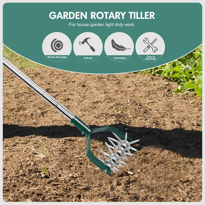 Yeelor Rotary Cultivator Tiller Adjustable S/S Handle Rotary Tiller with