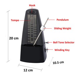 Rayzm Mechanical Metronome with High Precision for All Kinds of Musical Instruments (Piano/Drum/Violin/Guitar/Bass & Wind Instruments), Audible Click & Bell Ring, Traditional Pyramid Style