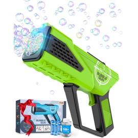 Joyfuture Bubble Gun - Bubble Machine for Kids - Toys Gifts for Boys Ages 3+ Year Old - Bubbles Blaster with 8-Hole Wands & LED Light, Include Bubble Solution - Green