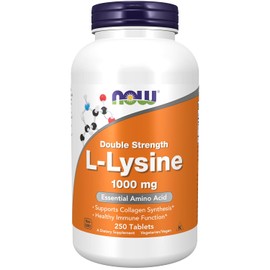 NOW Suplementos, L-lisina (clorhidrato de L-lisina) 1000 mg, doble potencia, aminoácido, 250 comprimidos
