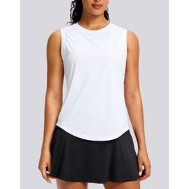 SANTINY Sleeveless Workout Tops for Women Breathable Lightweight Athletic Running Tank Tops Active Tennis Yoga Shirts (White_M)