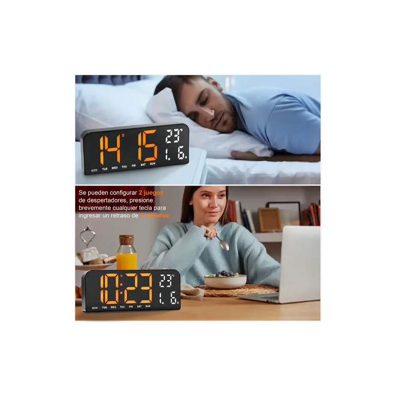 Reloj Digital Royemai Rectangular Negro con Termómetro y Alarma para