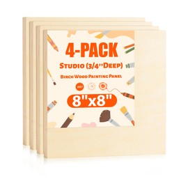 Rowood Birch Wood Panels for Painting,8x8inch,Unfinished Wood Canvas Boards,4 Pack Craft Wood for Pouring Art,Crafts,Oil,Acrylic