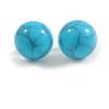 Light Blue Stud Earrings – 15mm Button Shape with Black