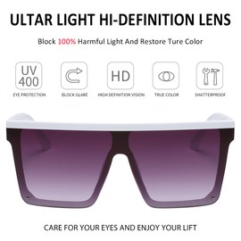 Dollger Square Oversized Sunglasses for Women Men Fashion Flat Top Big Black Frame Shades, White Frame Gray Lens, BIG