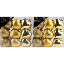 BWG Set Of 18 Gold Love Hearts Baubles - Christmas Tree Decoration