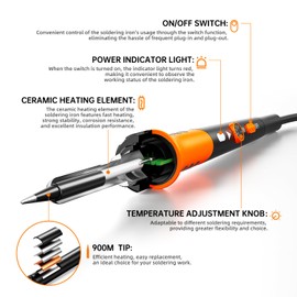 Soldering Iron Premium Kit, 60W Soldering Gun with Ceramic Heater, 12-in-1 Soldering Tool, Adjustable Temperature 200 to 450°C, Includes Soldering Iron Tip, Solder Wire, Pump and Paste