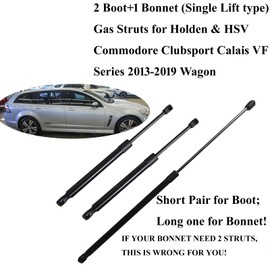 3PCS Wagon Gas Struts Set fit for Holden VF Series Commodore Calais HSV Clubsport SportWagon 2013-2019-1x Single Lift Type for Bonnet+ 2 for Tailgate Boot Liftgate Supports Shocks